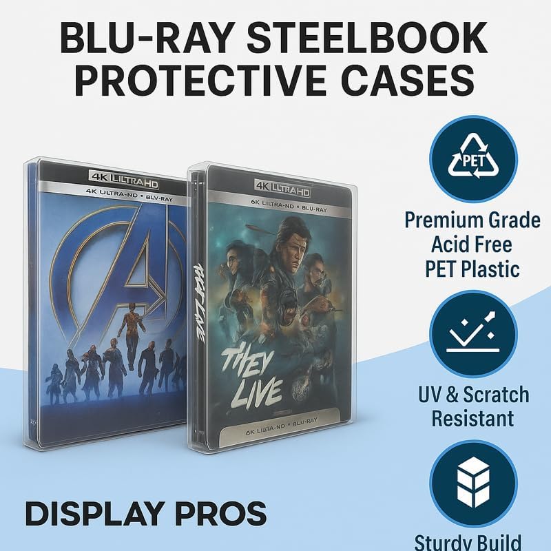 Steelbook Protector Cases - Crystal Clear PET Plastic Sleeves Compatible with Blu-ray & 4K UHD Steelbooks - Scratch-Resistant Display Cases