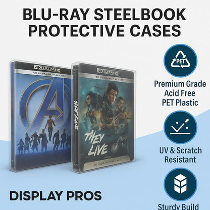 Steelbook Protector Cases - Crystal Clear PET Plastic Sleeves Compatible with Blu-ray & 4K UHD Steelbooks - Scratch-Resistant Display Cases